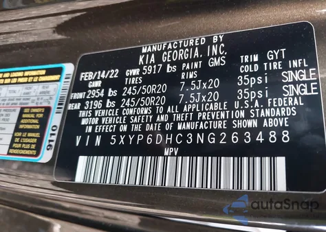 2022 Kia Telluride S z USA, uszkodzony, nr VIN 5XYP6DHC3NG263488